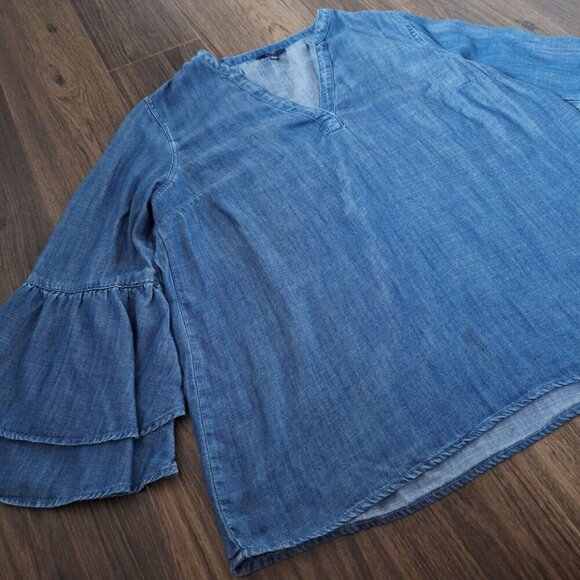 💙 Gap Chambray Tiered Bell Sleeve 100% Lyocell Size L/XL Soft Oversized Western - Picture 5 of 7